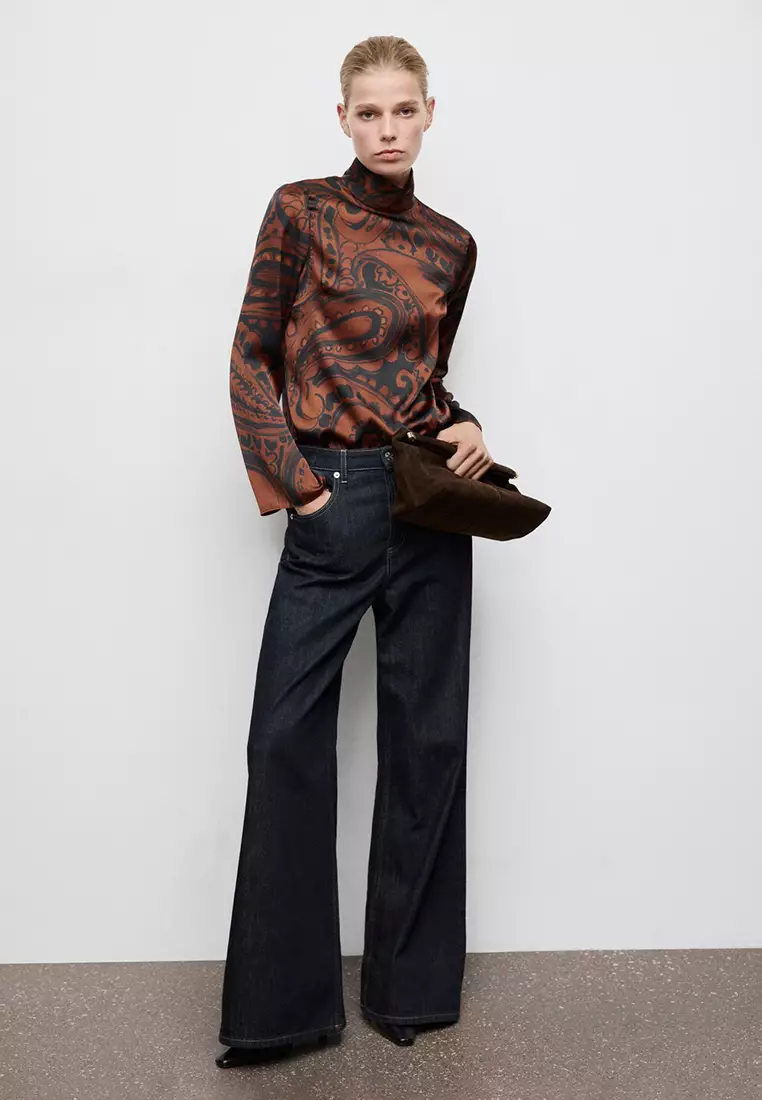 Paisley-Print Satin Blouse