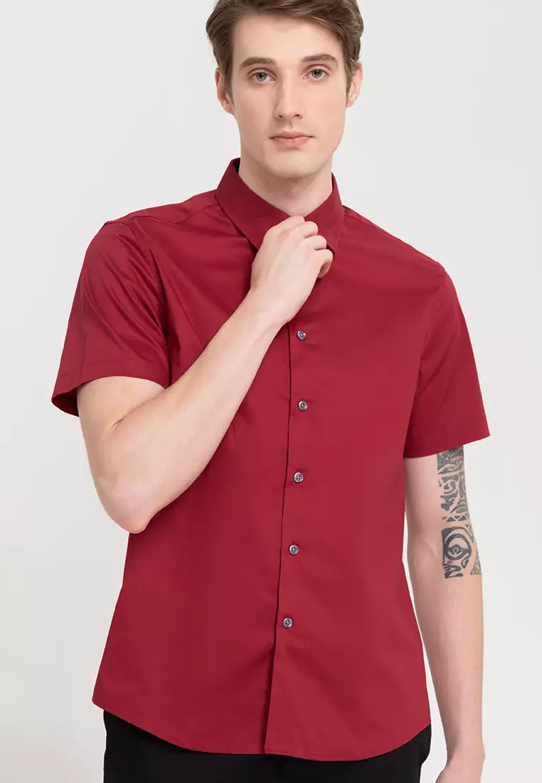 Woven Short Sleeves Casual Poplin Stretch