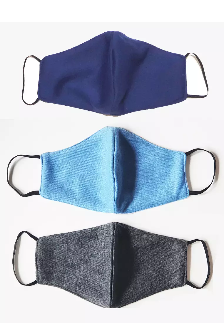 3 in 1 Premium 3 ply Cotton  Mask Navy, Blue & Grey