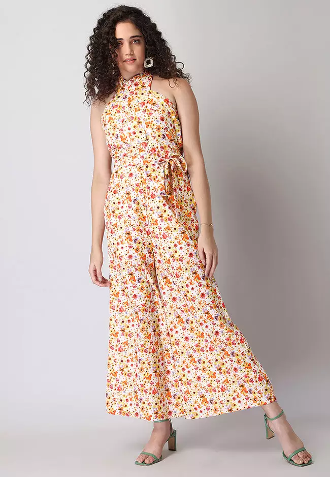 Multicolored Floral Belted Jumpsuit