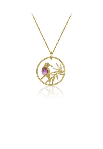 Glamorousky purple 925 Sterling Silver Plated Gold Fashion Temperament Bird Leaf Geometric Pendant with Amethyst and Necklace F9D9AAC8E13756GS_1