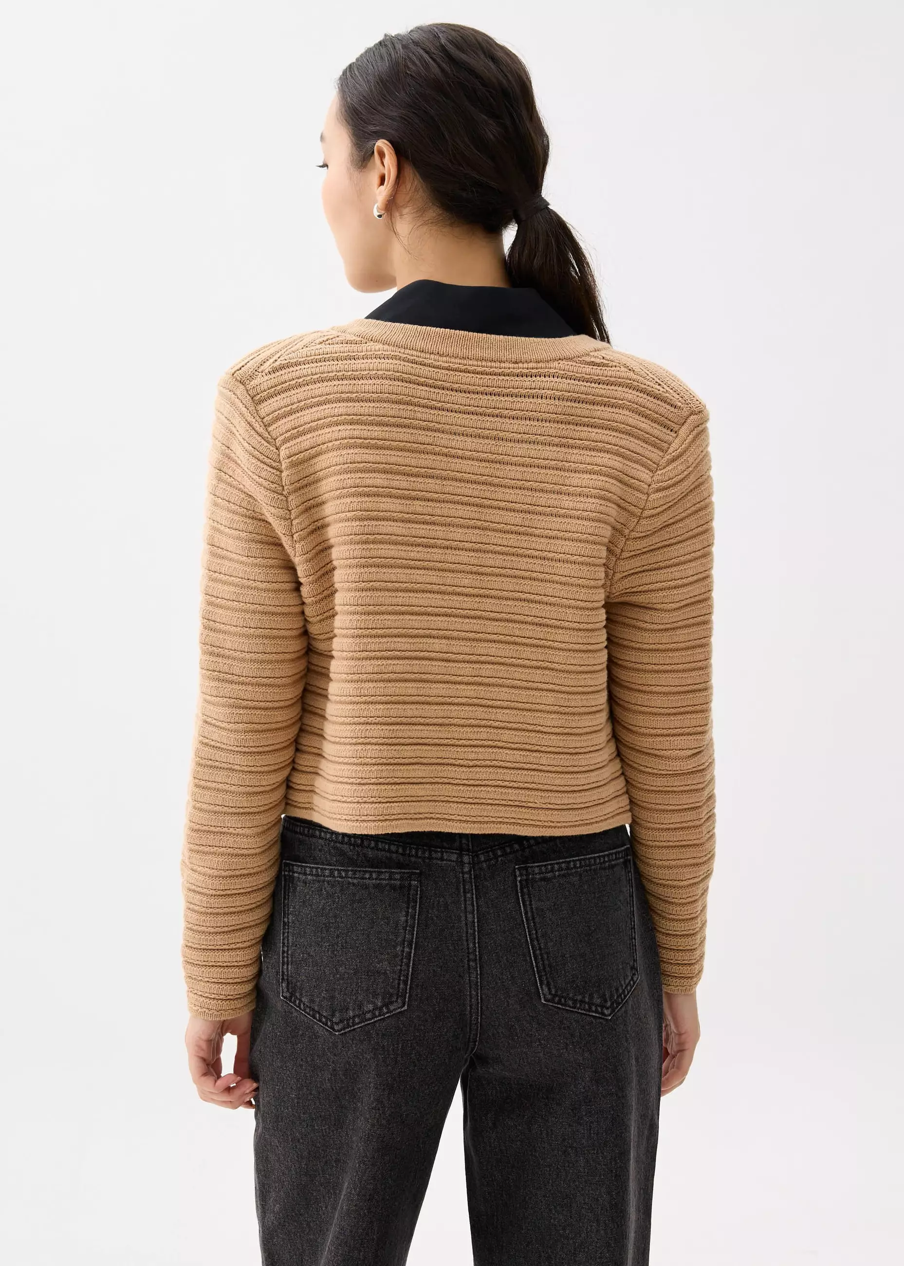 Cardigan Wanita - Kiara Shoulder Padded Crop Knit Cardigan