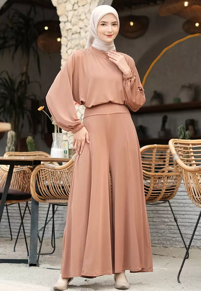 JV Hasanah Oneset Culottes Jersey Baju Kurung Millo - Setelan Kulot Jersey Baju Kurung Jumbo