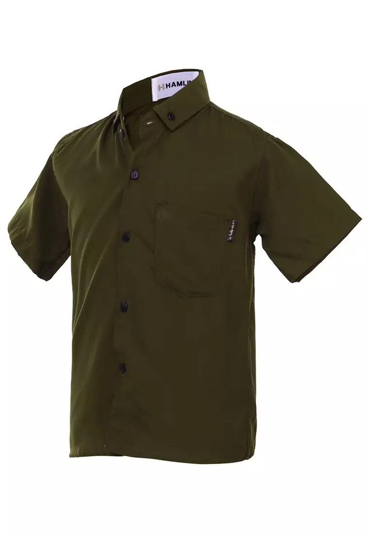 Juste Kemeja Formal Anak Laki-laki Lengan Pendek Motif Polos Kids Shirt Comportable Material Cotton ORIGINAL - Army Green