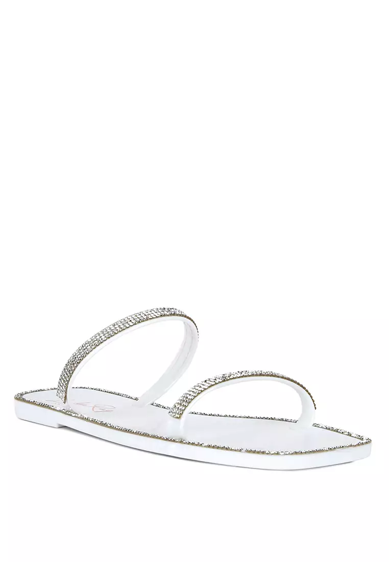 Buy London Rag White Diamante Detail Jelly Flats 2024 Online