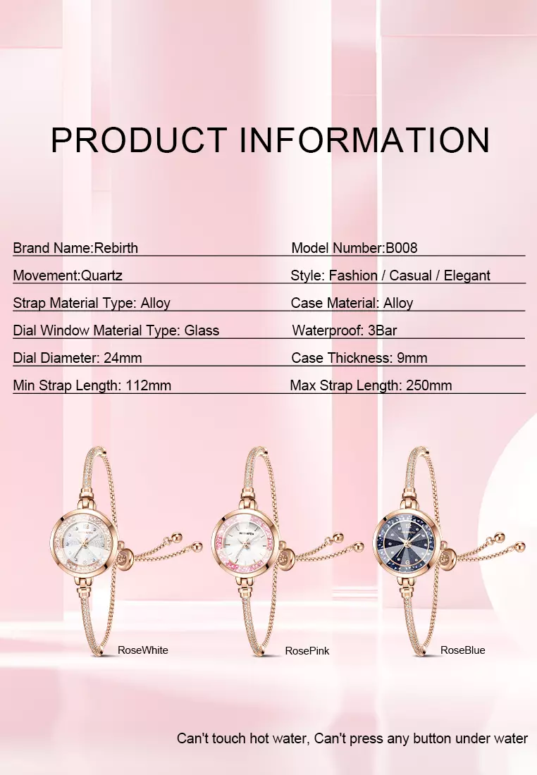 Jam Tangan Wanita Anti Air Gelang Gaya Berlian Tali Merenggang Jam Tangan Cewek Original rose blue