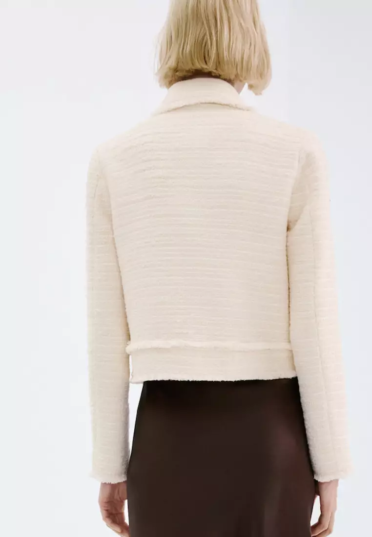 Tweed Jacket with Notched Lapel Collar