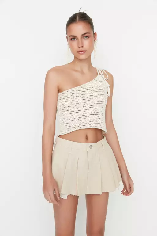 Pleated Denim Shorts Skirt