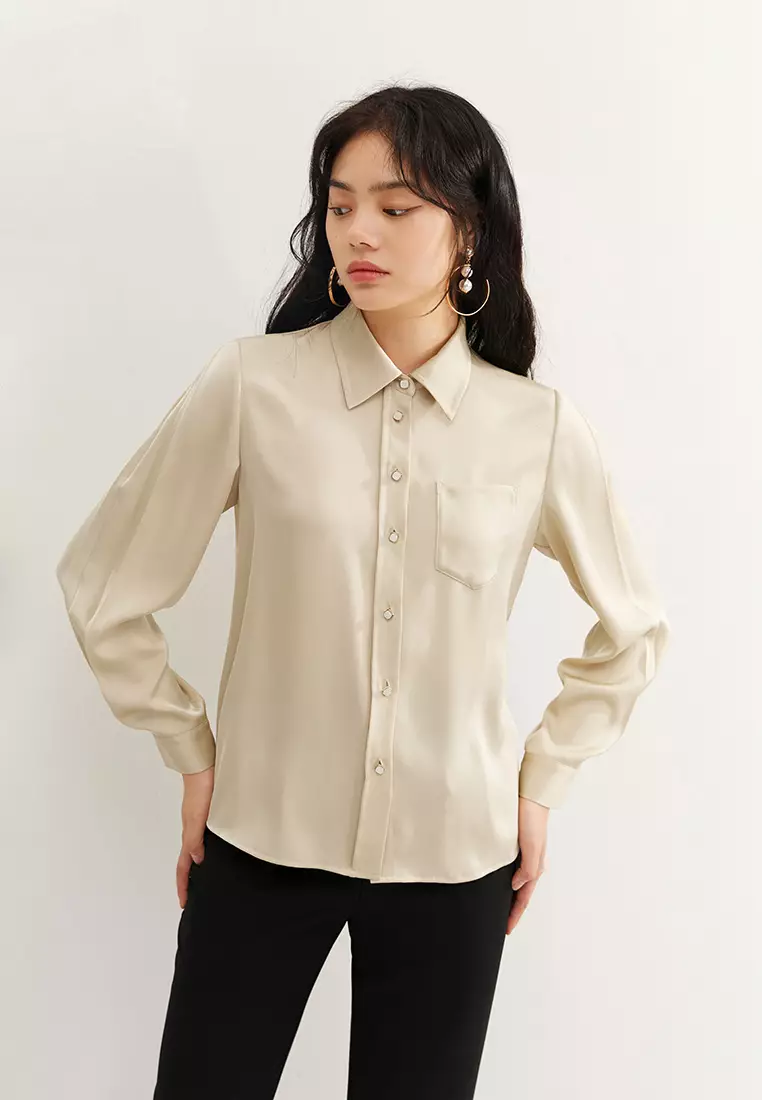 Straight Satin Long Sleeve Button Blouse