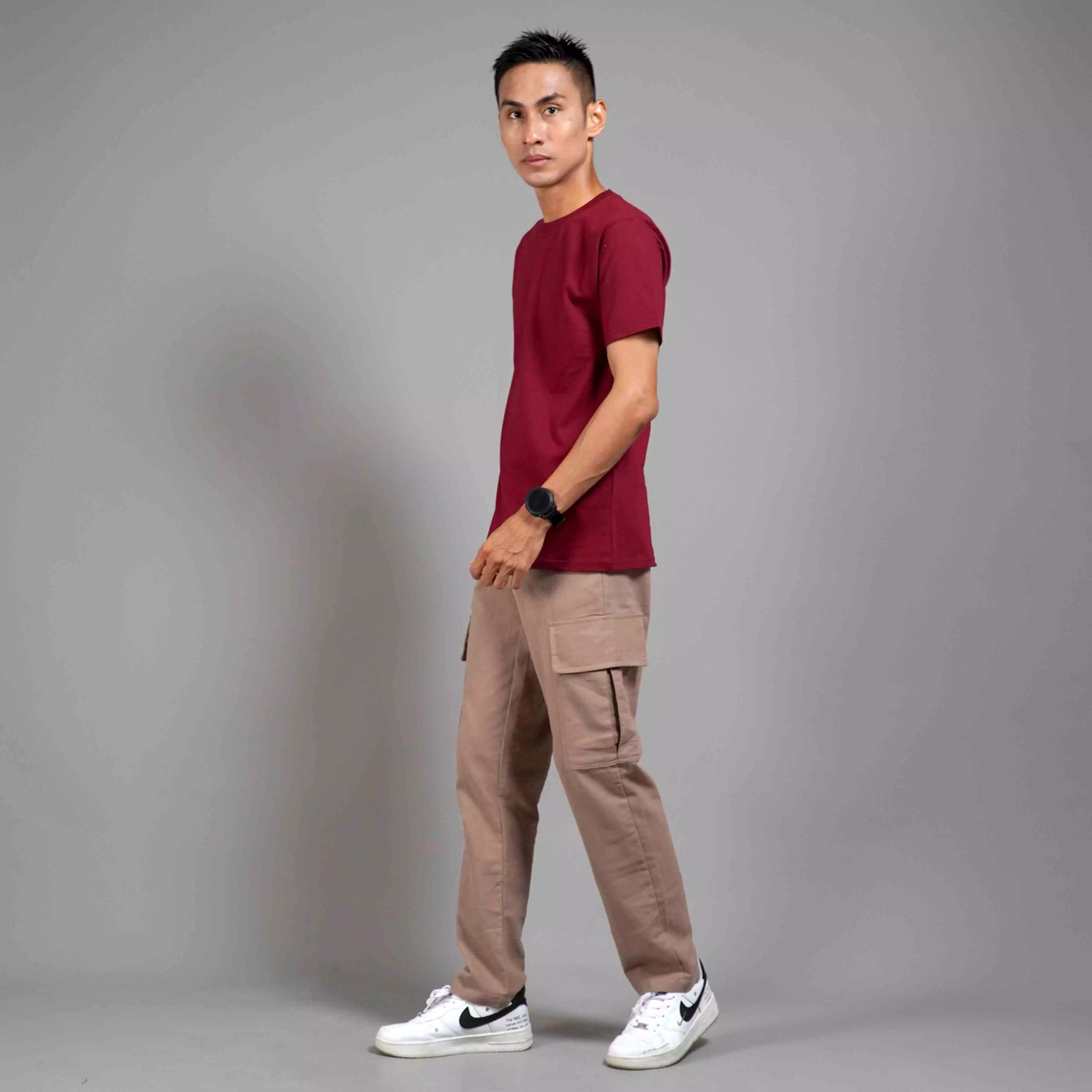  Kaos Polos Pria Lengan Pendek Basic Casual TShirt Cotton - Marun