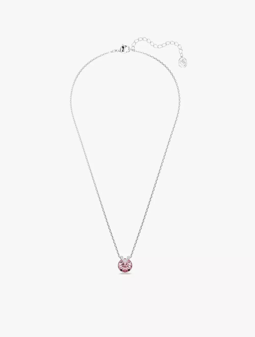 Bella V pendant, Round cut, Pink, Rhodium plated