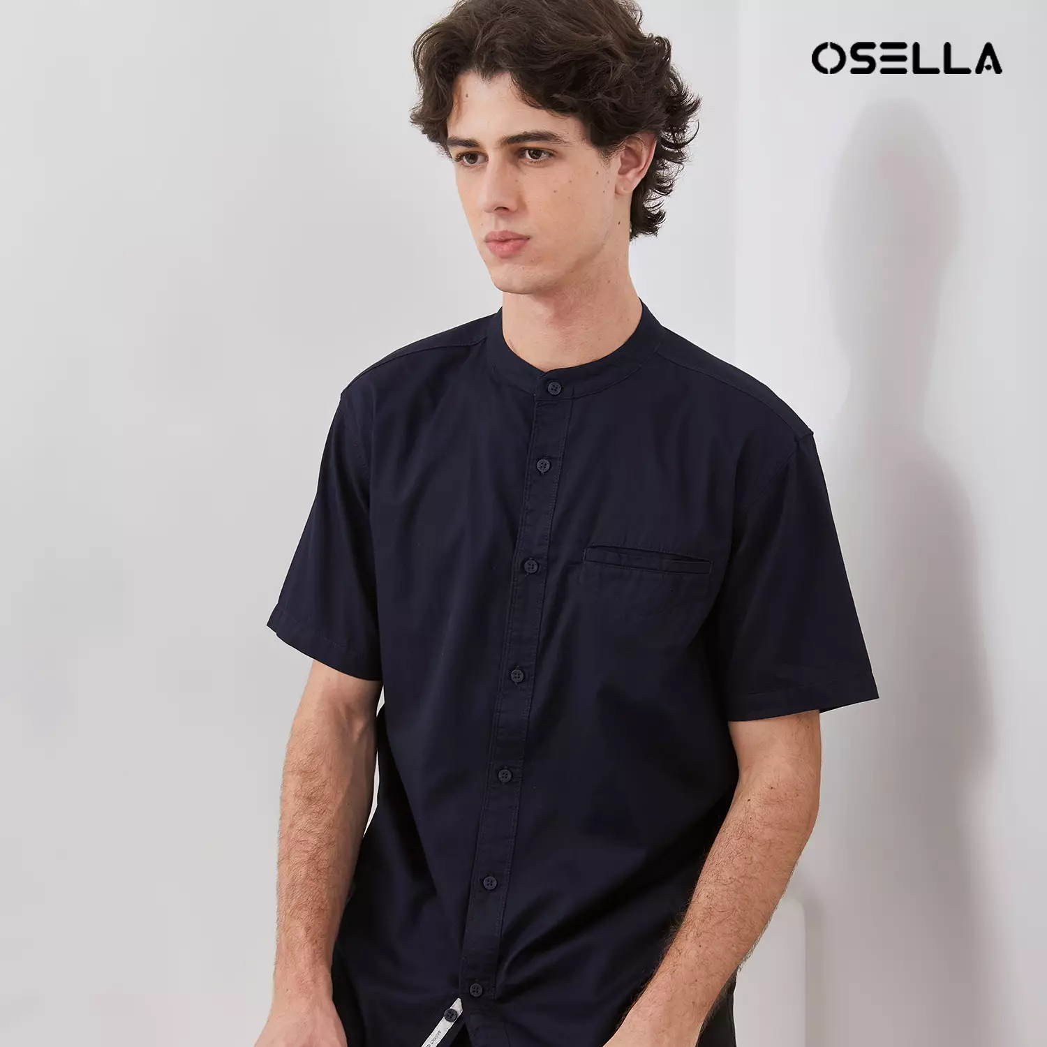 [NEW] OSELLA SOLID REGULAR FIT SHANGHAI COLLARED SHIRT IN NAVY 2032520542 | Kemeja Shanghai Pria Navy Formal