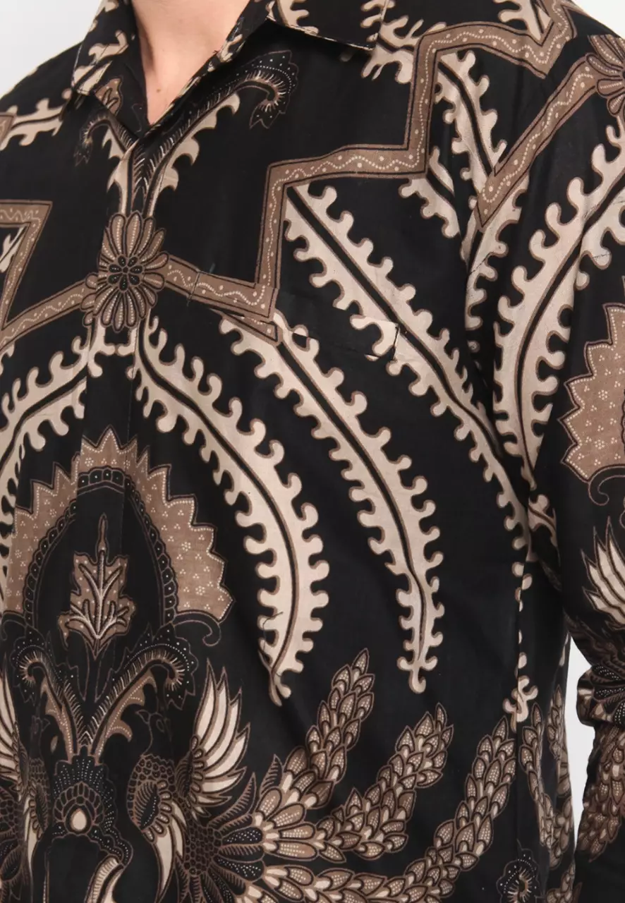 Masopati Item Kemeja Batik Pria Premium Slimfit Modern Lengan Panjang