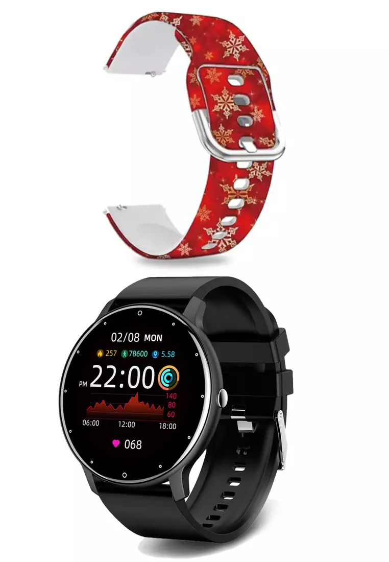 Value Deal - Xmas Special limited series IOS/Android Black Unisex SmartWatch + 1 Free Black Rubber Strap