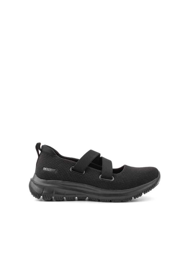 LARRIE Women Black Comfort Dual Strap Sporty Slip-Ons