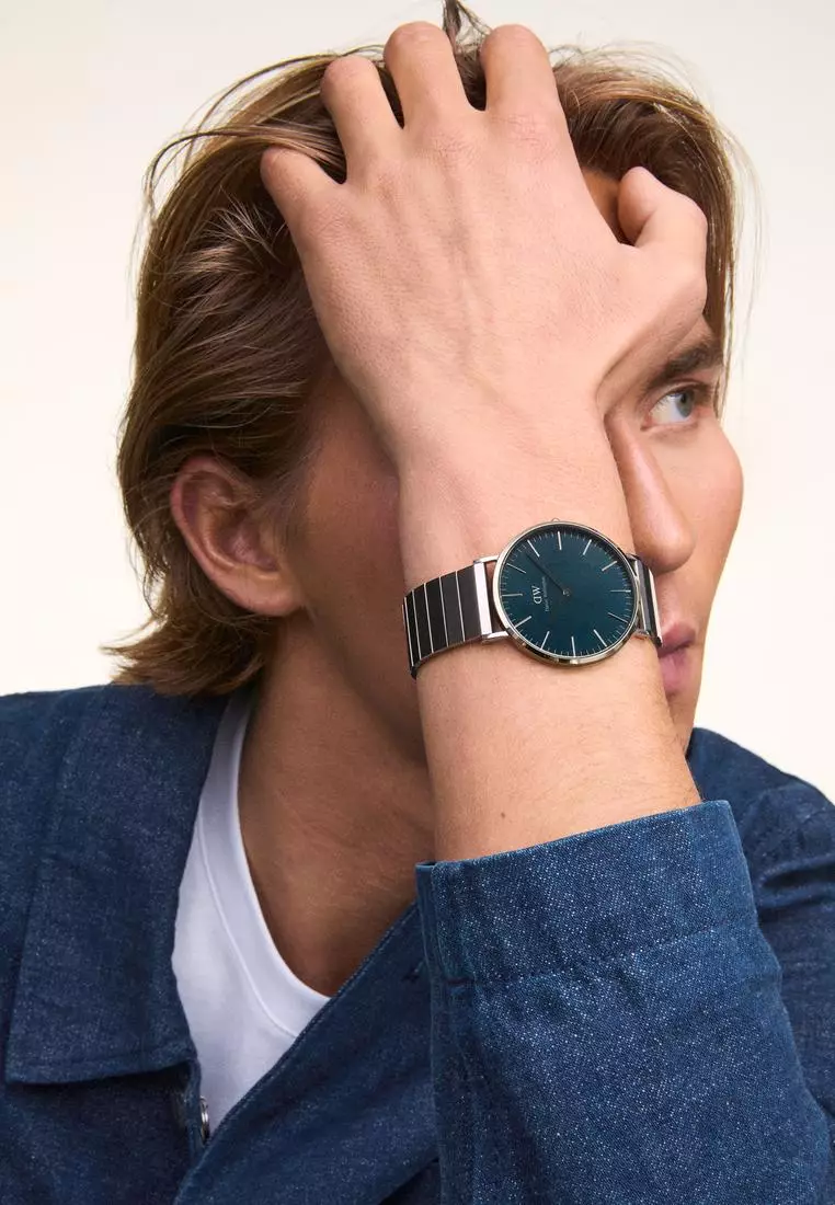 Classic 40mm Sterling Piano Silver Brushed Arctic - Men Watch stainless steel watch DW Official Authentic Original