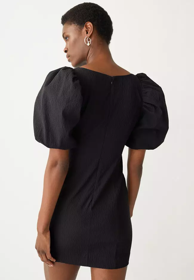 Textured Puff Sleeve Mini Dress