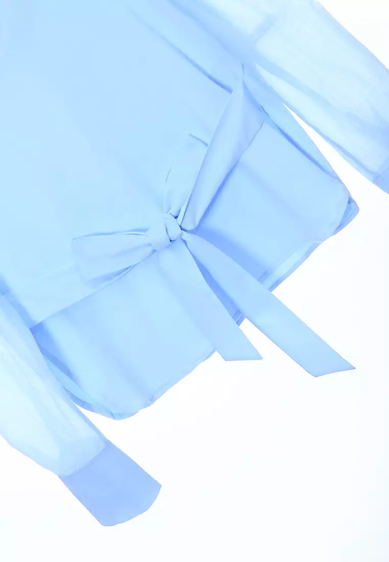 Long Sleeve Top With Front Ribbon Waist Tie