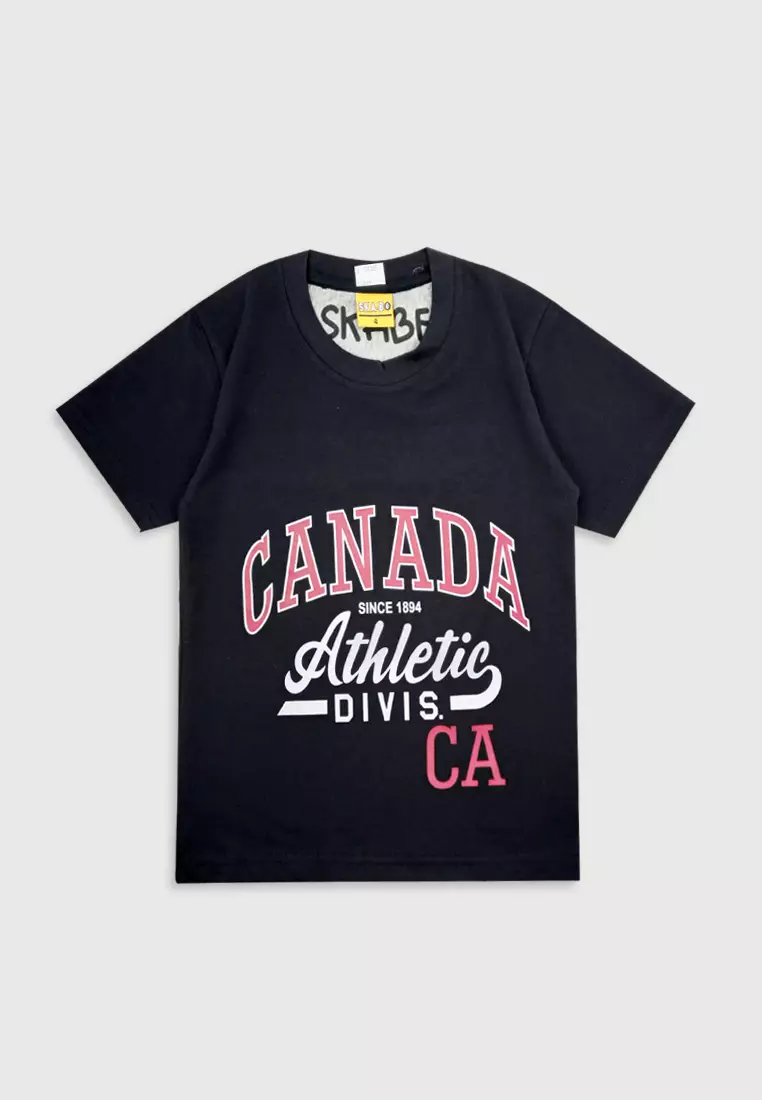 Wakakids Baju Anak Laki Laki Atasan Kaos Usia 4 Tahun Hingga 14 Tahun Motif Canada 3895 Hitam SPATS