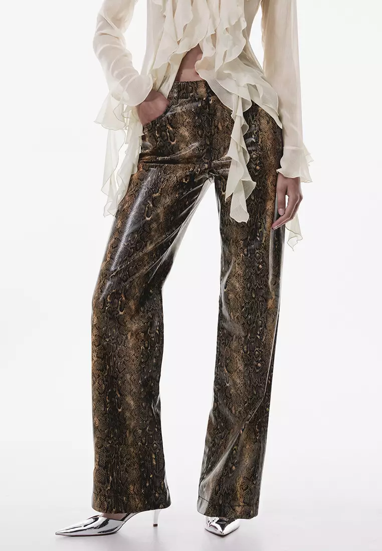 Zara Woman Womens Elastic Snakeskin Print Mid Rise Flared Pants