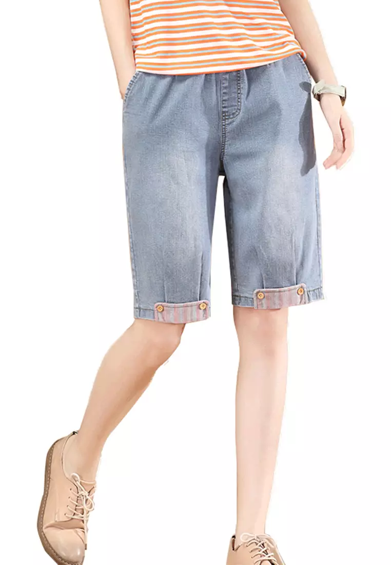 Buy A IN GIRLS Elastic Waist Denim Shorts Online ZALORA Malaysia