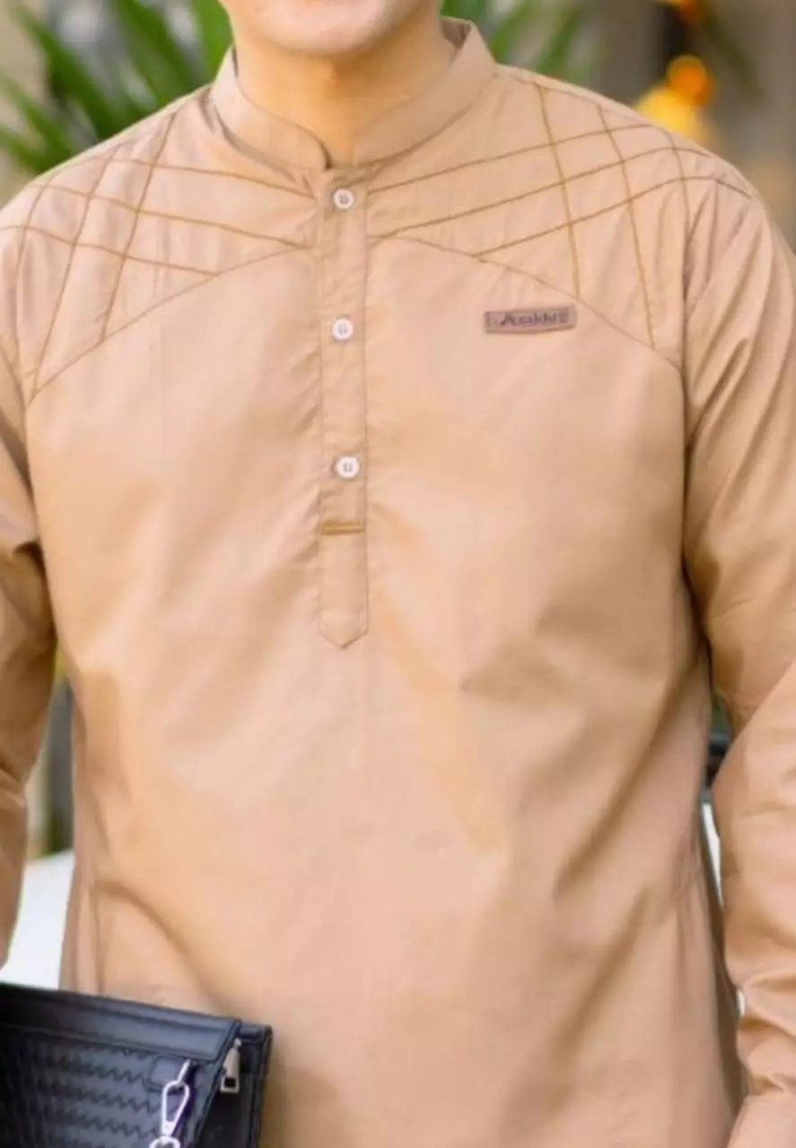 Ramzah Krem Koko Kombinasi Exclusive Pria Casual Modern Lengan Panjang ZA