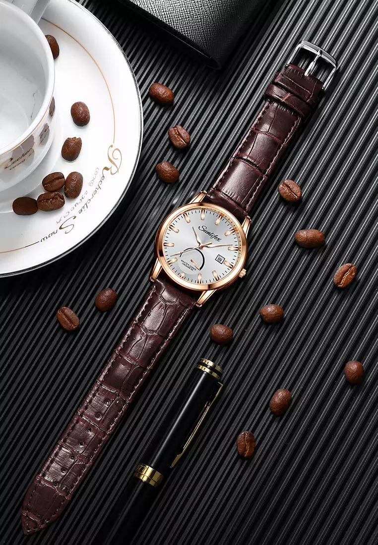 Jam Tangan Pria Original Anti Air Kuarsa Bisnis Klasik Jam Pria Tali Kulit Jam Tangan Cowok brown white