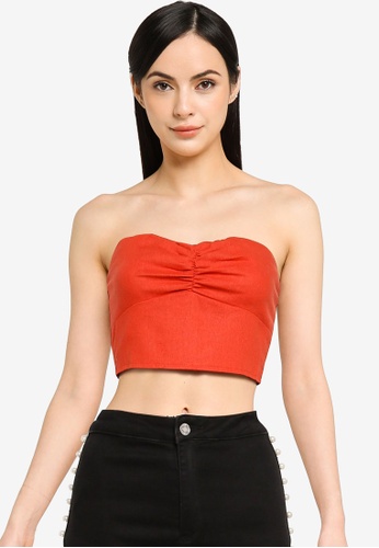MISSGUIDED red Ruched Bandeau Top 8E401AABF49E29GS_1