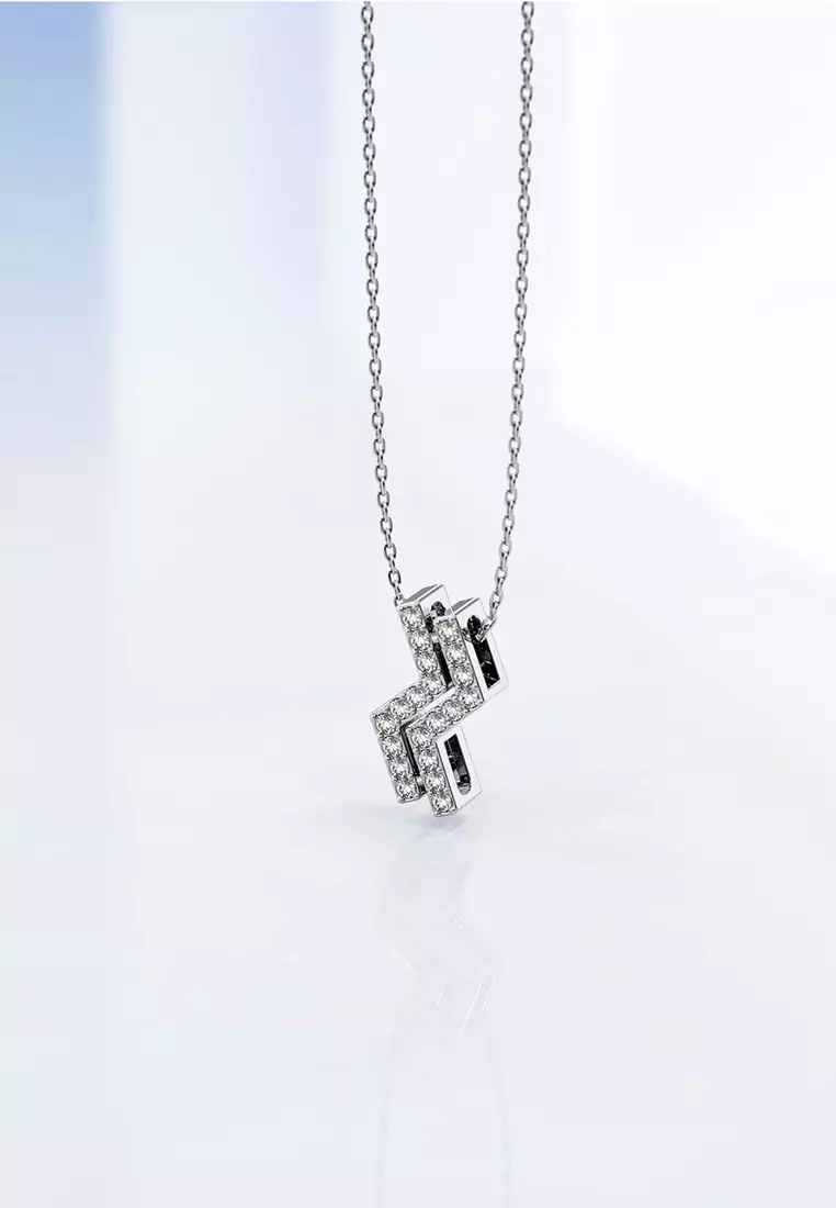 Zigzag Pendant Necklace in White Gold Embellished with Swarovski crystals