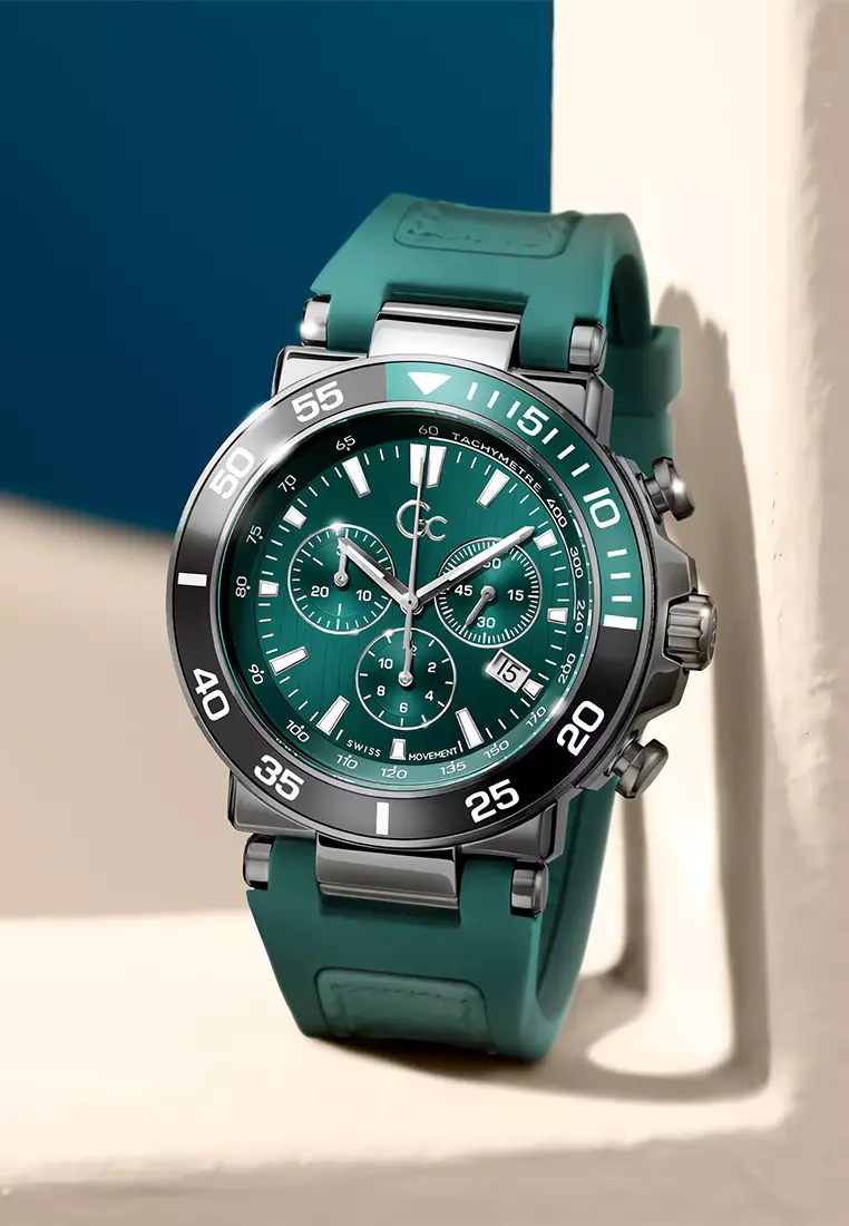 Gc One Sport Chrono Green Leather Silicone Strap Swiss Made - Z14007G9MF