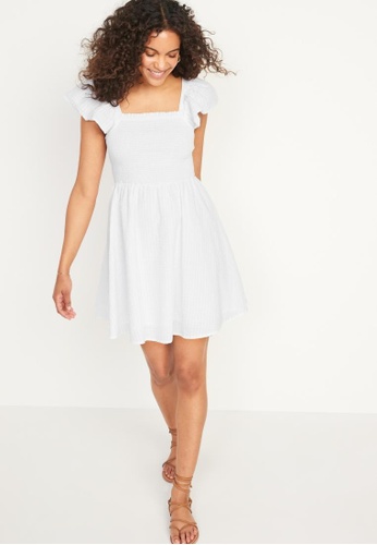 Old Navy Flutter-Sleeve Fit u0026 Flare Smocked Seersucker Mini Dress for Women  | ZALORA Philippines