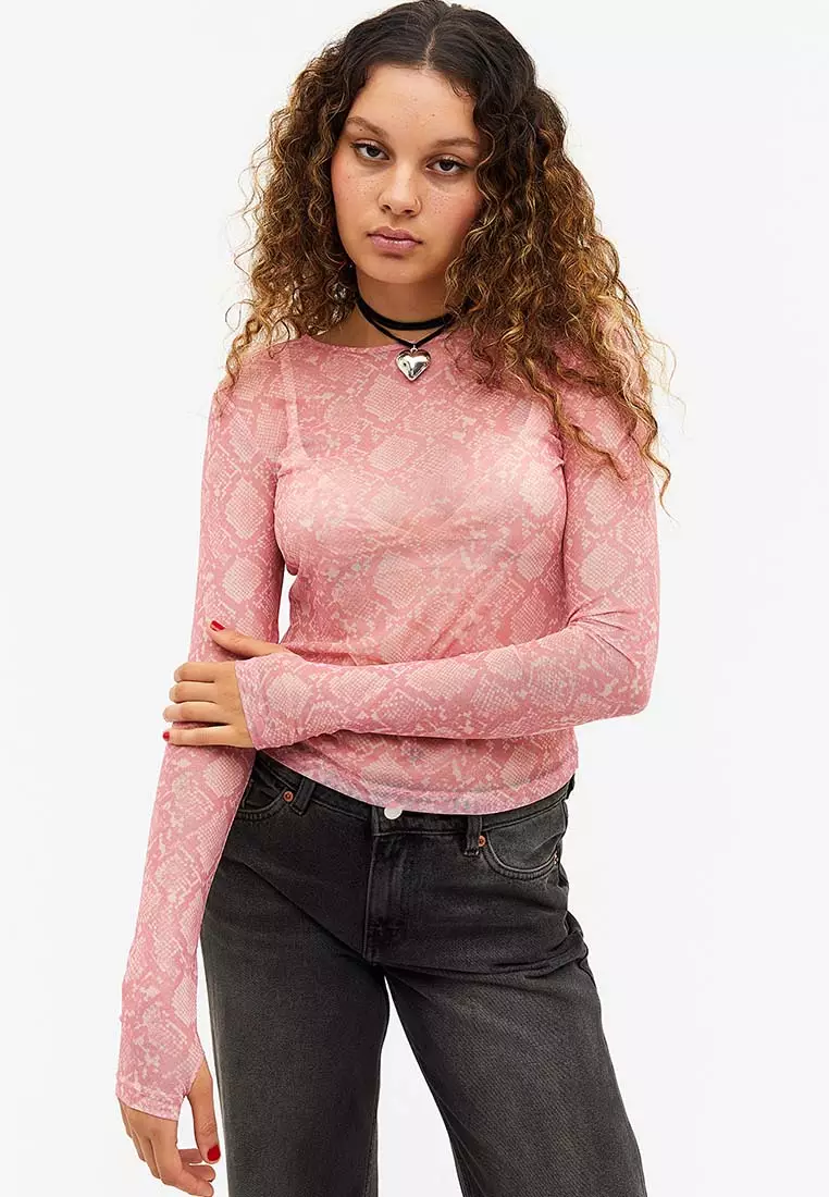 Pink mesh top long sleeve sale