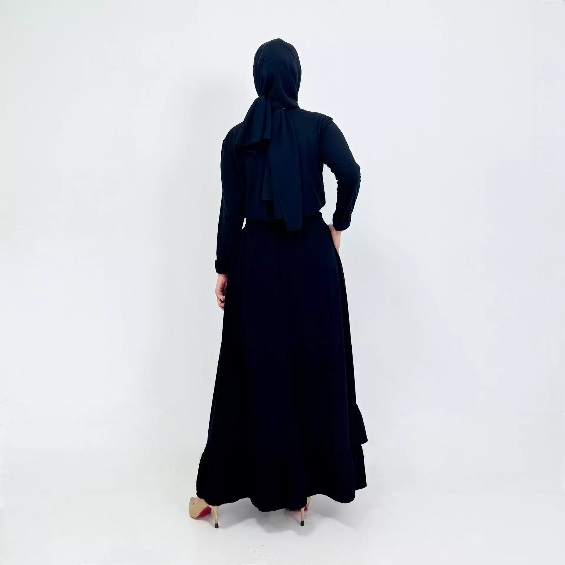 Long Skirt Denim Nayra [HITAM] Rok Panjang Soft Jeans Muslim A-Line