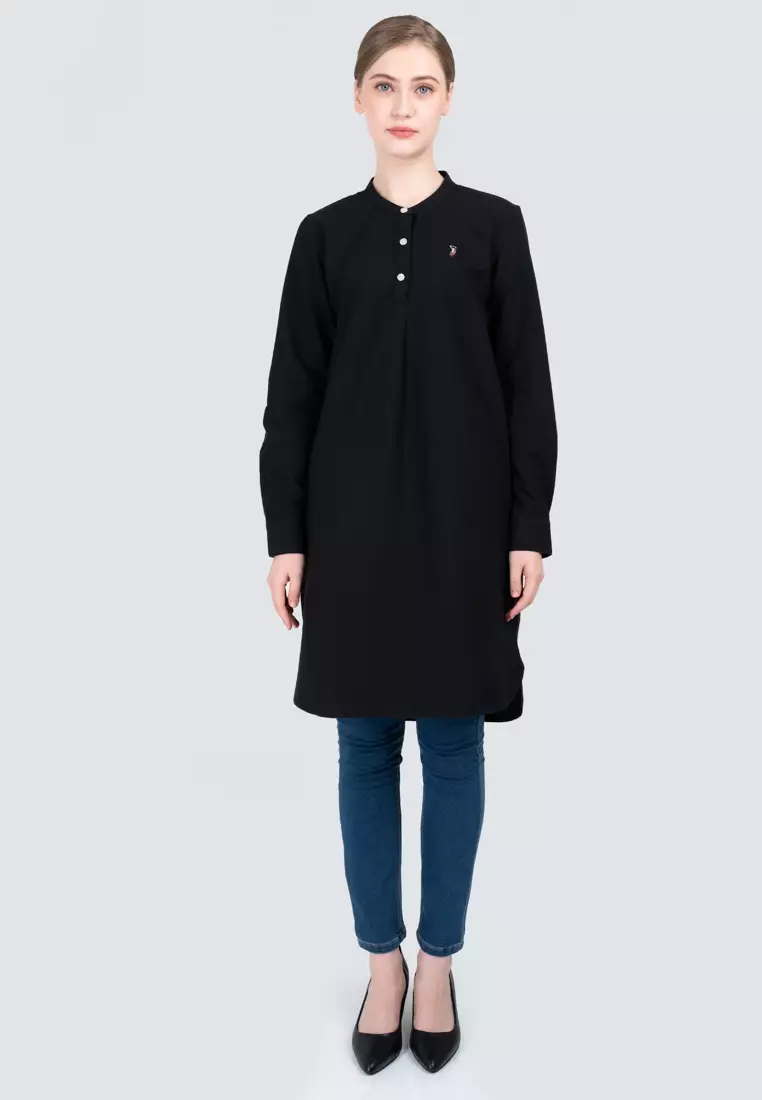 Polo Haus - Women’s Oxford Mandarin Collar Long Sleeve Shirt Dress WBSDE002