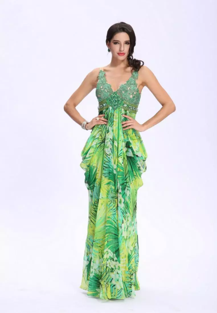 ANNE F Feminine Beauty Printed Chiffon Beaded Maxi Dress 2026 | Buy ANNE F  Online | ZALORA Hong Kong