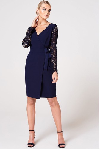 Jual Paper Dolls Lace Sleeve Wrap Dress Original Zalora Indonesia