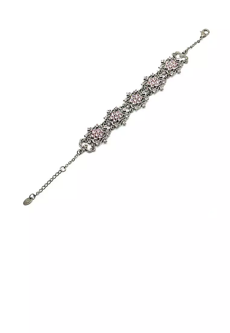 Antique Bracelet with Pink Austrian Element Crystals