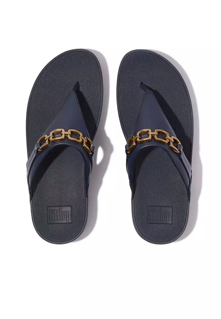 FitFlop LULU Square-Chain Leather Toe-Post Sandals - Midnight Navy (E1I-399)