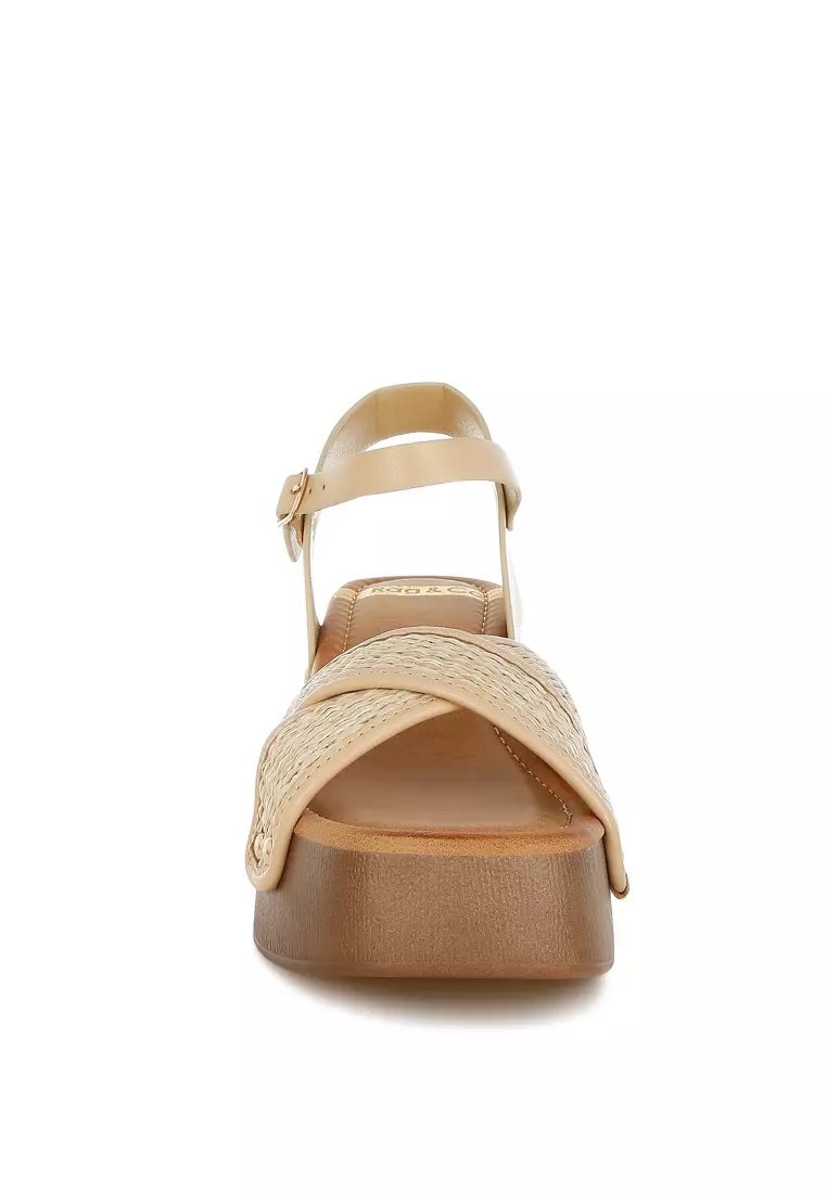 Studded Raffia Clog Sandals in Natural