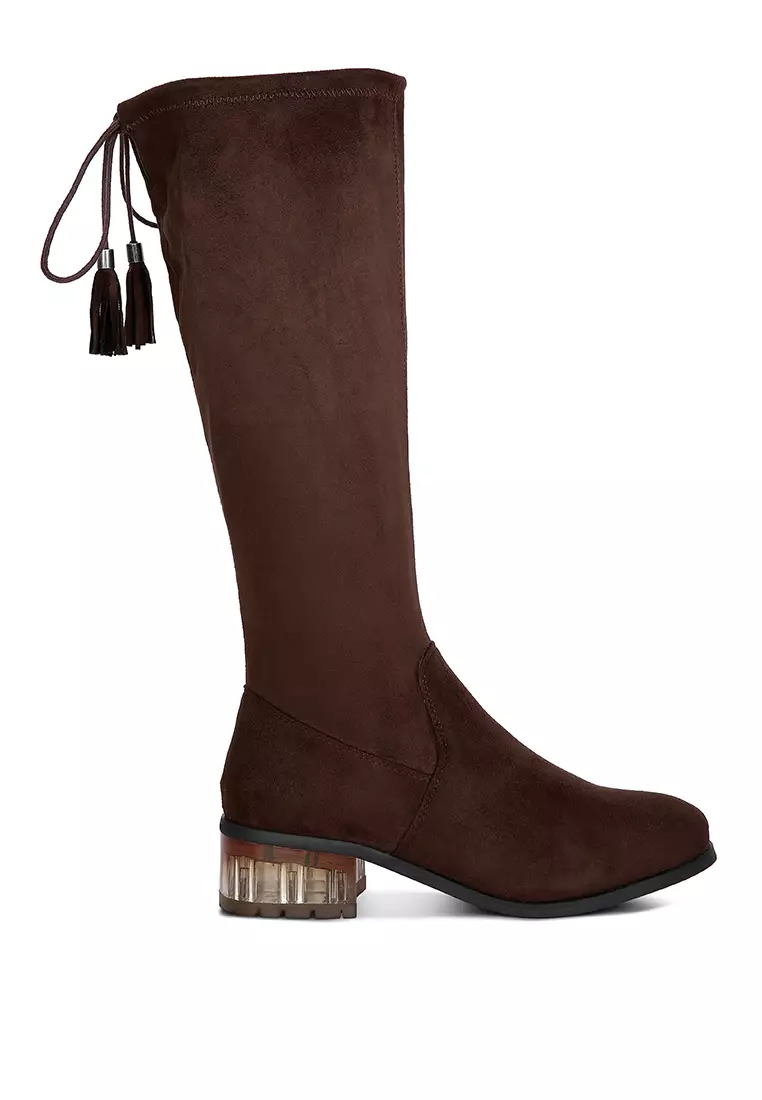 Discount on London Rag  shoes - SKU: Dark Brown Tassels Detail Short Heel Calf Boot