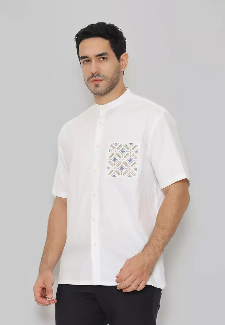 MOC - Kemeja Shanghai Lengan Pendek Pria Habibi - White