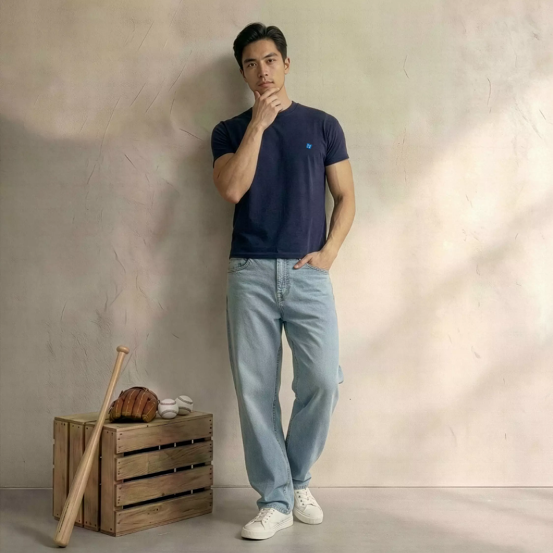 KALE NEO NAVY T-Shirt Fitted Tee Short Sleeve Cotton Cloudy