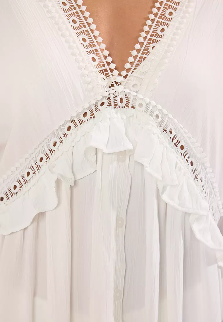 Ecru Maxi Woven Flounce Beach Dress TBESS25EL00075