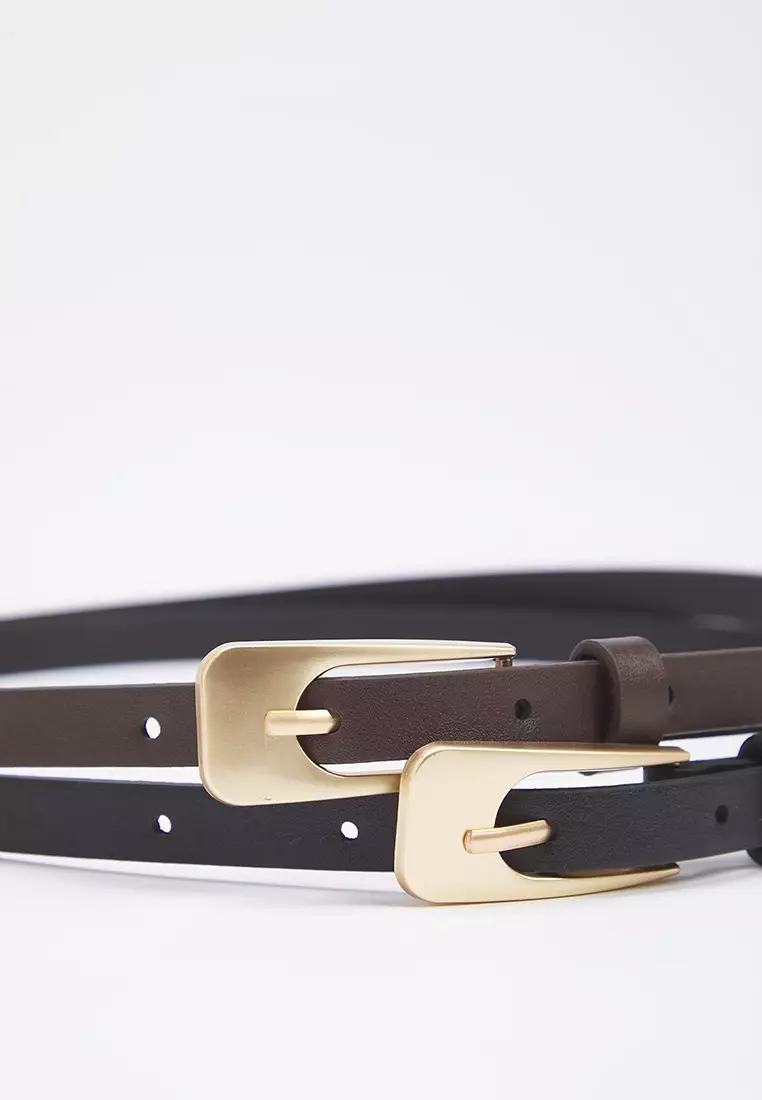 Black-Brown 2-Pack Leather Look Women's Belt TWOSS25KE00010
