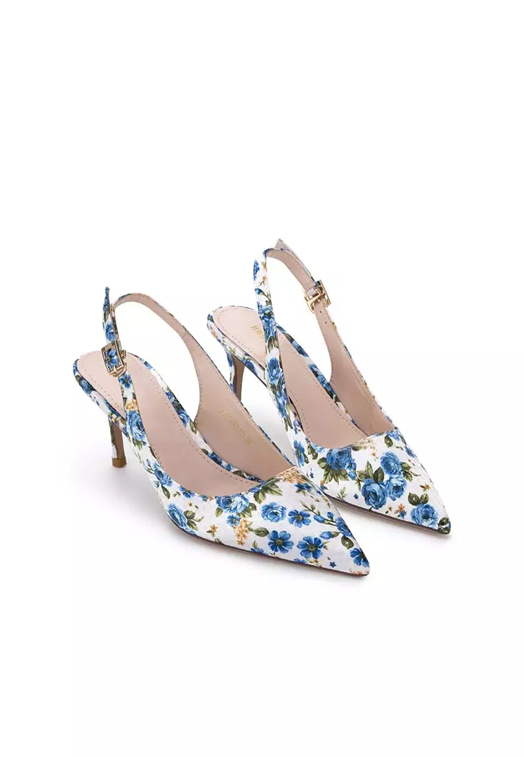Floral print deals kitten heel shoes