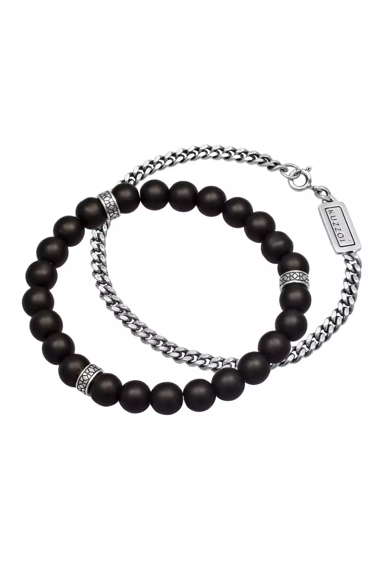 EXCLUSIVE Gelang Perhiasan Perak 925 Pria Set Onyx Stone