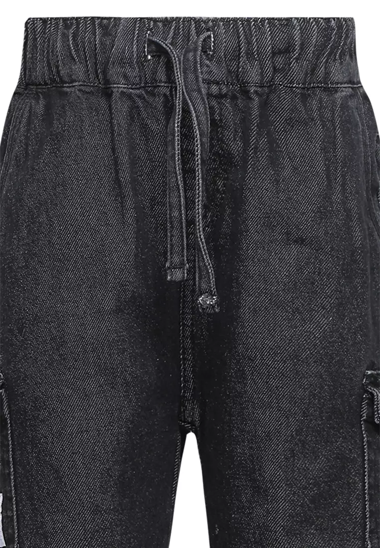 Qna Boy Abqary Celana Panjang Denim Cargo Anak Hitam