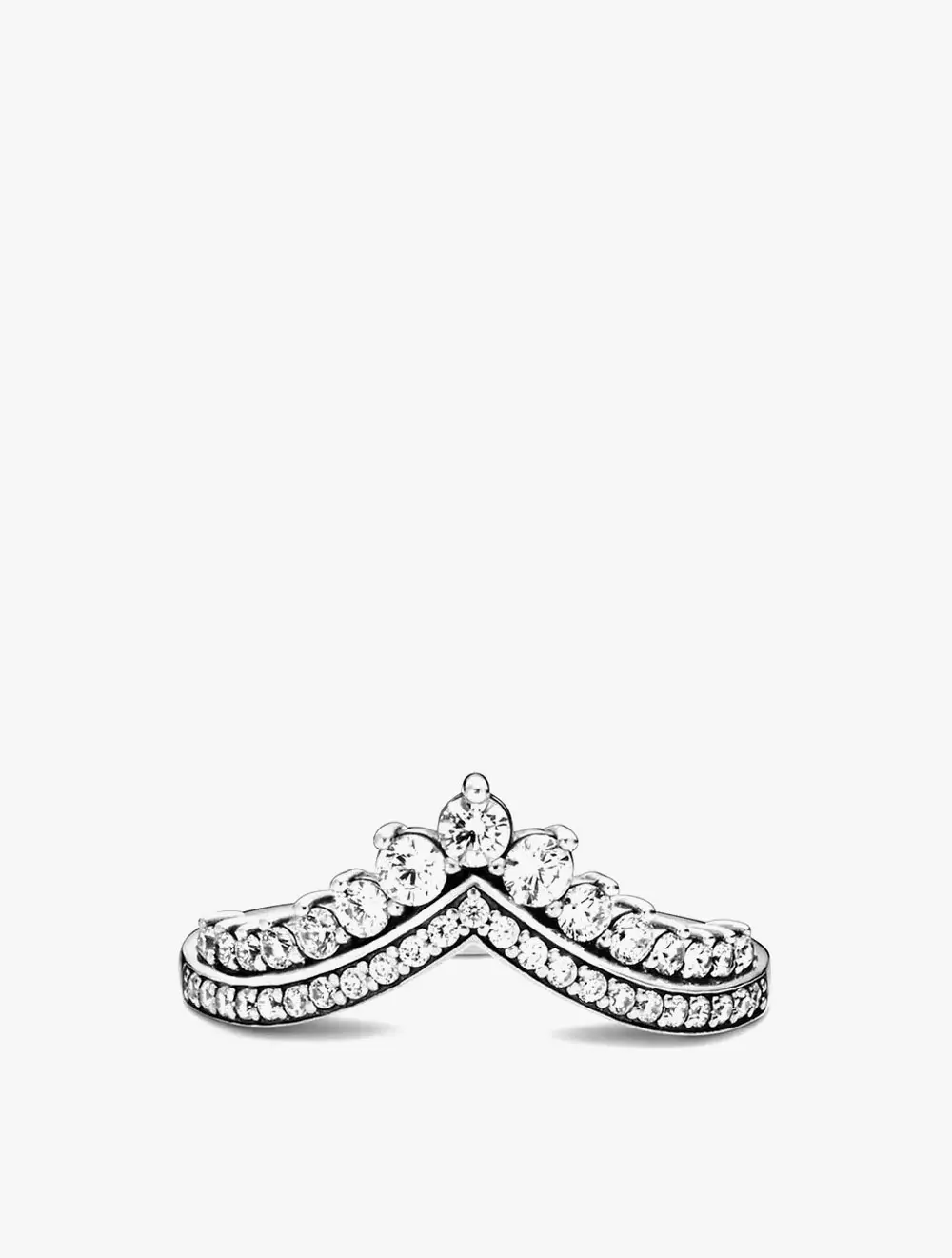 Tiara wishbone silver ring with clear cubic zirconia