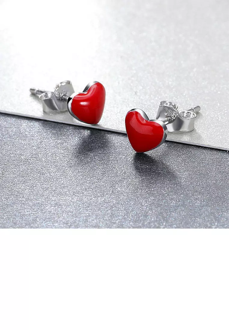 Red heart discount earrings studs