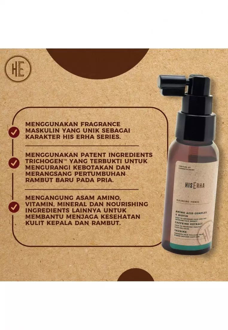 Hia Erha Hairgro Tonic With Amino Acid, Biotin, Caffeine Extract, Taurine 60Ml - Tonic Rambut Pria